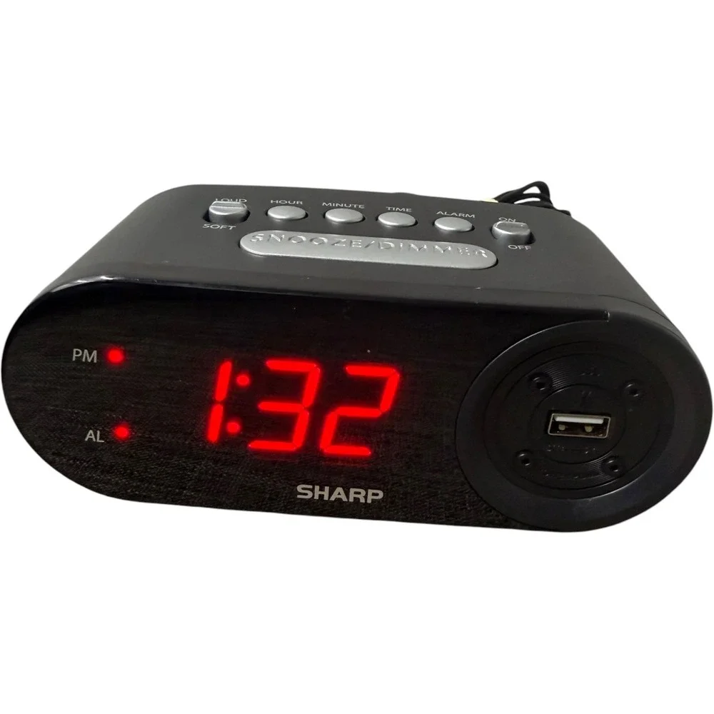 Sharp SPC547 Digital Alarm Clock with 2A USB Charging Port Black Tested
